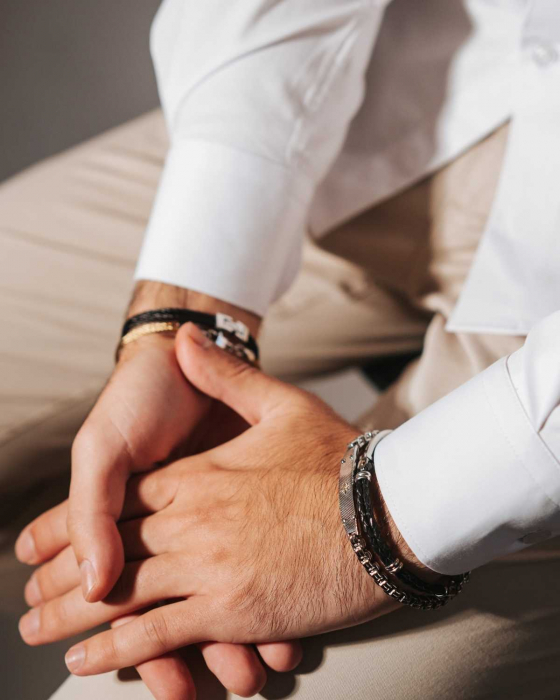 Brățară Oțel Inoxidabil Bărbați, cu Lanț și Plăcuță cu Aur 18K [4]