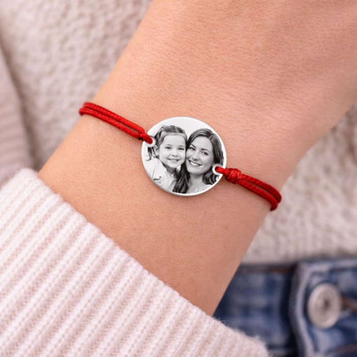 Brățară Personalizată cu Poză – Bănuț Argint 18 mm, Șnur Reglabil, Cadou pentru Ea [2]