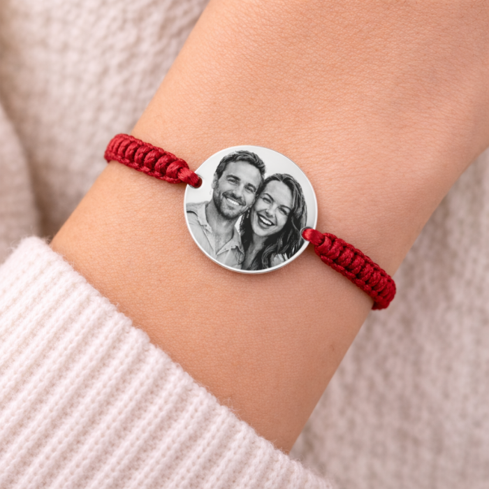 Brățară Personalizată cu Poză din Argint 925 – Bănuț 18 mm,  Șnur Reglabil, Cadou pentru Ea [2]