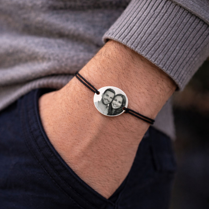 Brățară Personalizată cu Poză din Argint 925 – Bănuț 18 mm, Șnur Reglabil, Unisex [2]