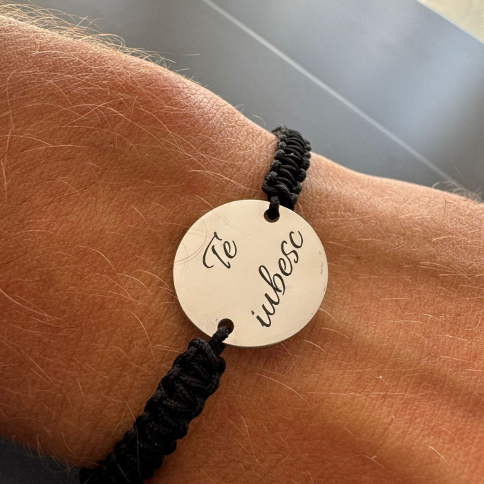 Brățări Personalizate Cuplu – Bănuț Gravat cu Poză și Text, Șnur Reglabil, Inox Premium [6]