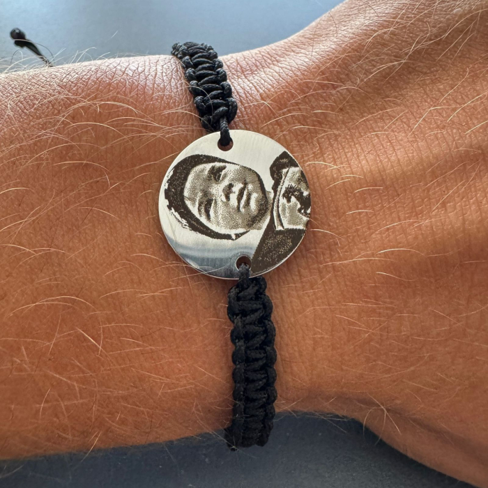 Brățări Personalizate Cuplu – Bănuț Gravat cu Poză și Text, Șnur Reglabil, Inox Premium [2]