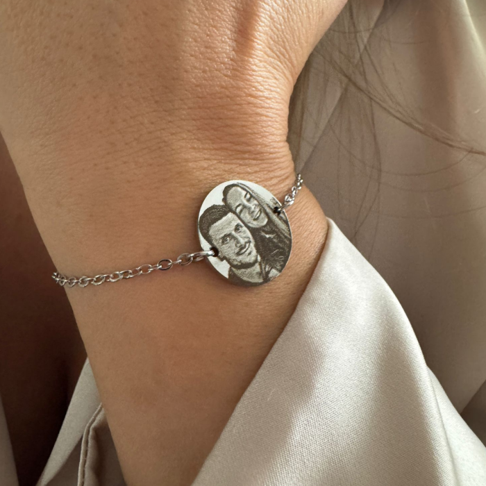 Brățară Personalizată cu Poză și Text, pentru Damă - Bănuț 20mm, Lanț Reglabil, Inox Premium [4]