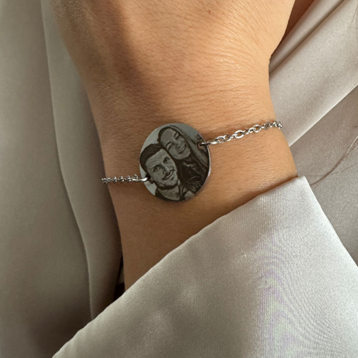 Brățară Personalizată cu Poză și Text, pentru Damă - Bănuț 20mm, Lanț Reglabil, Inox Premium [7]