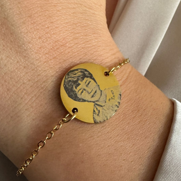 Brățară Personalizată cu Poză și Text, pentru Damă - Bănuț 20mm, Lanț Reglabil, Inox Premium Auriu [2]