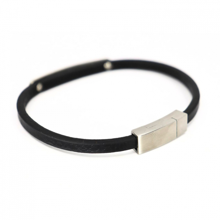 Brățară Personalizată din Piele Naturală Neagră, Închizătoare Magnetică din Inox, Lungime 23 cm [2]