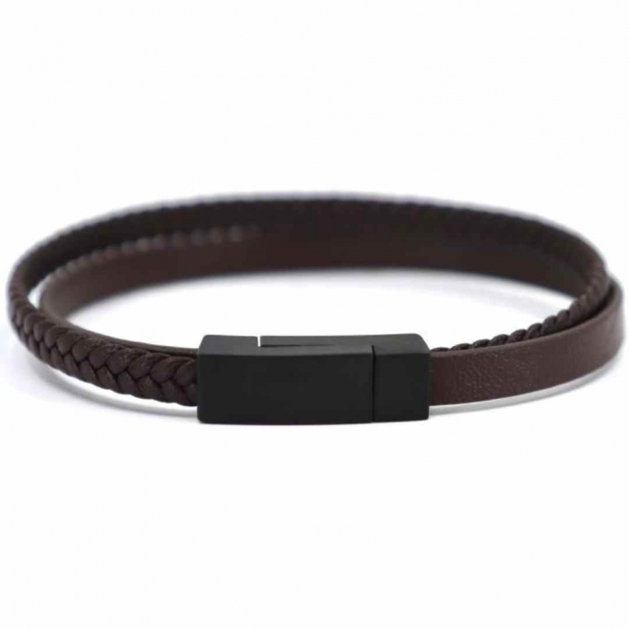 Bratara piele barbati maro personalizata, inchizatoare magnetica inox [3]