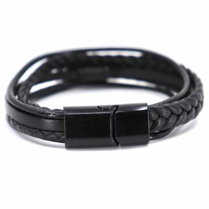 Bratara piele barbati neagra, inchizatoare inox personalizata [3]