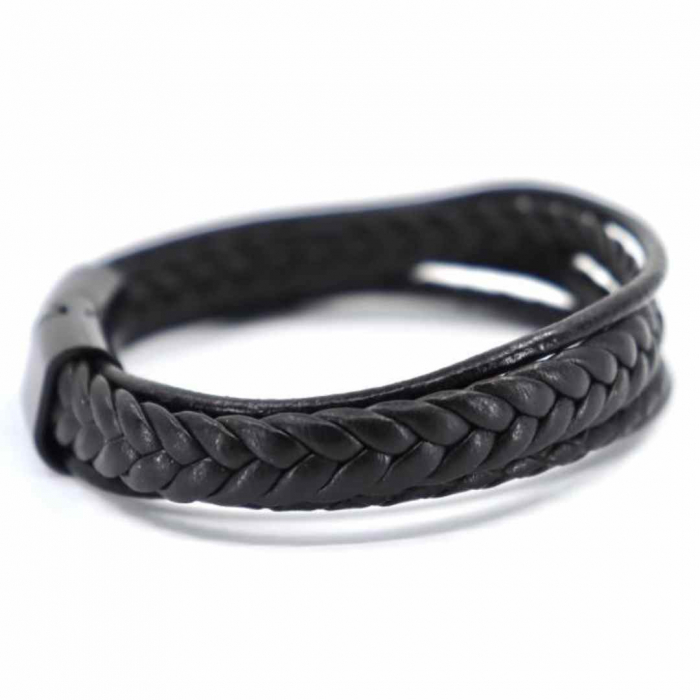 Bratara piele barbati neagra, inchizatoare inox personalizata [2]