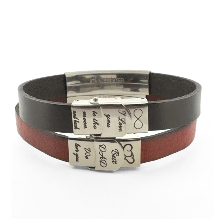 Brățară Piele Bărbați Personalizată cu Gravură Text - Plăcuță și Închidere din Inox, Piele Maro [9]