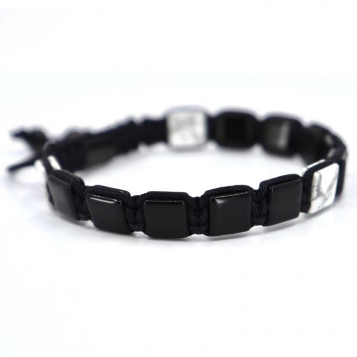 Bratara pietre onix si howlit patrate 8 mm, snur macrame impletit [3]