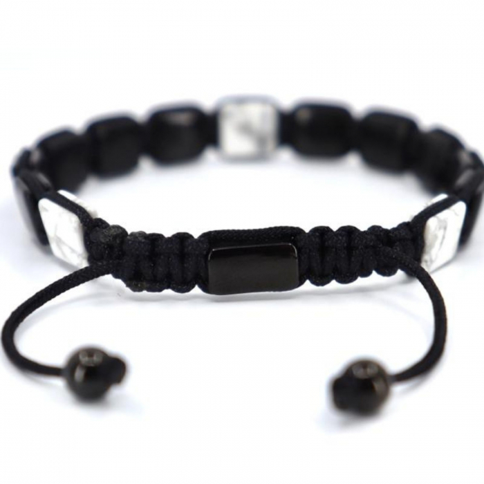 Bratara pietre onix si howlit patrate 8 mm, snur macrame impletit [4]