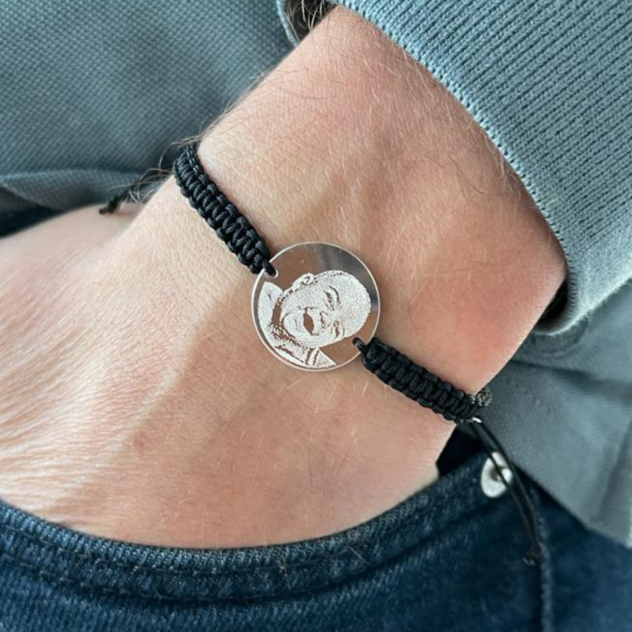 Brățară șnur împletit și bănuț personalizat cu poză, Argint 925 [2]