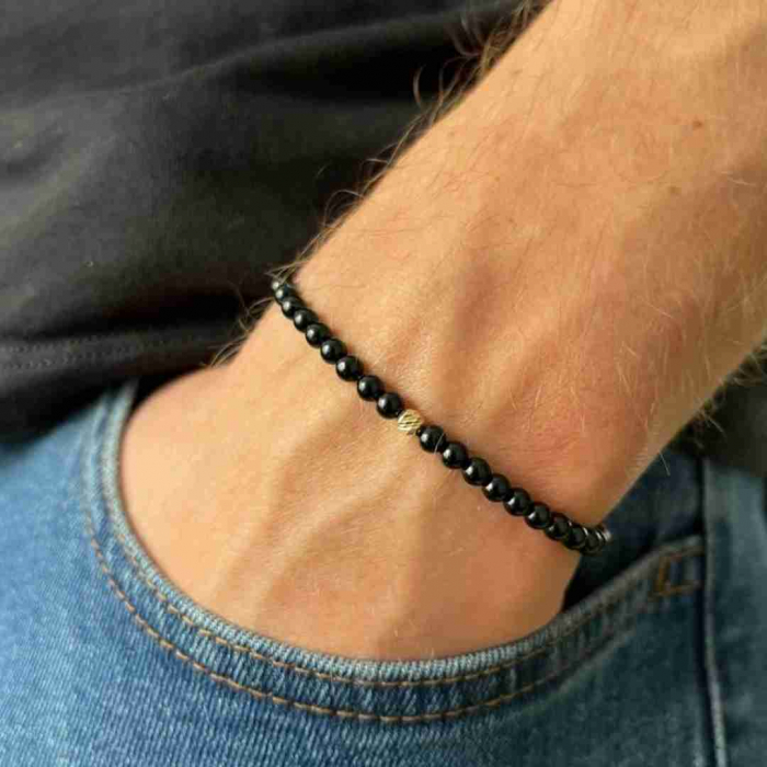 Bratara snur cu bile de aur si pietre semipretioase onix [2]