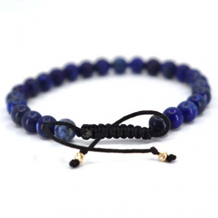 Bratara snur cu bilute de aur si pietre Lapis Lazuli [4]