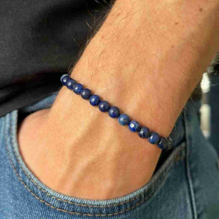Bratara snur cu bilute de aur si pietre Lapis Lazuli [2]