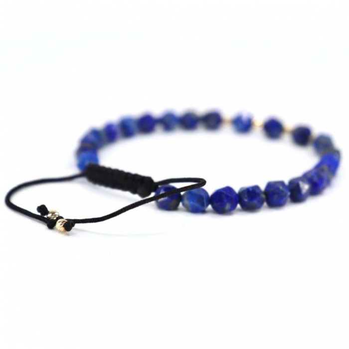 Bratara snur cu bilute de aur si pietre Lapis Lazuli fatetat [4]