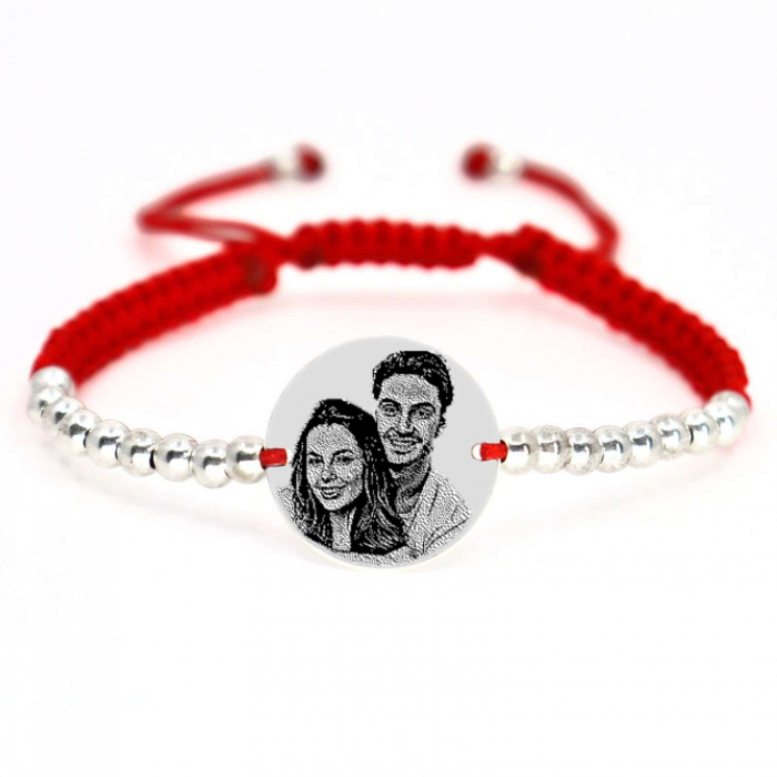 Brățară șnur cu biluțe și bănuț Argint 925 personalizată cu poză [5]