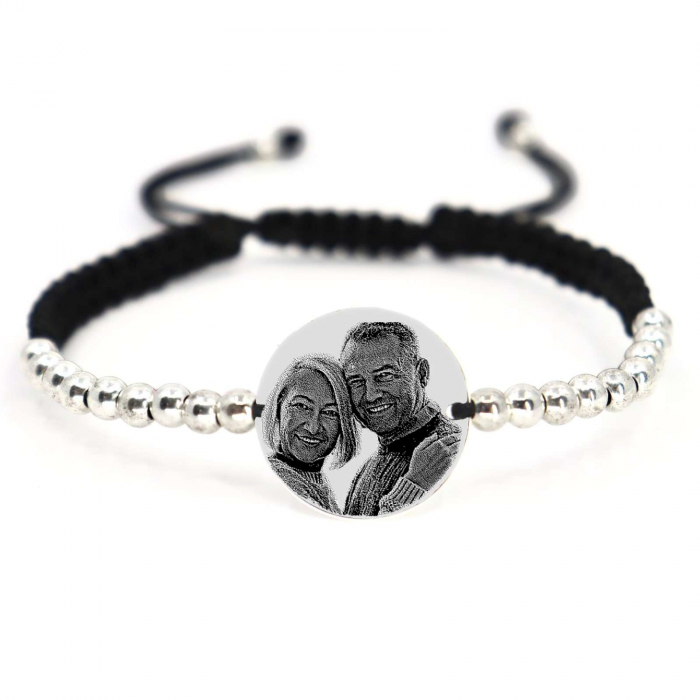Brățară șnur cu biluțe și bănuț Argint 925 personalizată gravură text [4]