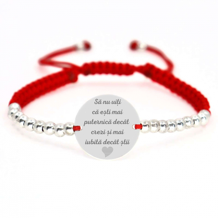 Brățară șnur cu biluțe și bănuț Argint 925 personalizată gravură text [3]