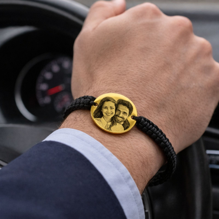 Brățară Personalizată cu Poză – Bănuț Argint 925 Placat Aur 18K, Șnur Împletit Reglabil [3]