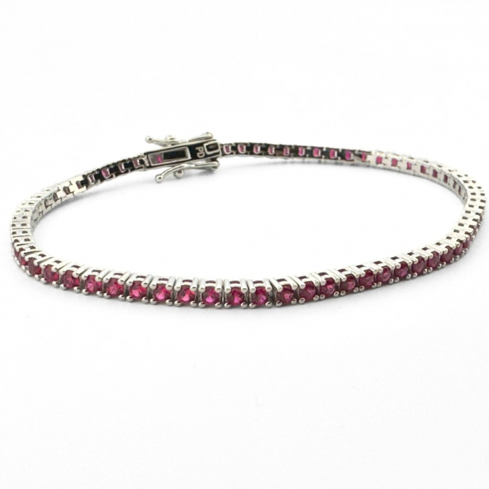 Brățară Tennis Argint 925, Cristale Zirconiu Fucsia 2mm, Lungime 19 cm, pentru Damă [5]