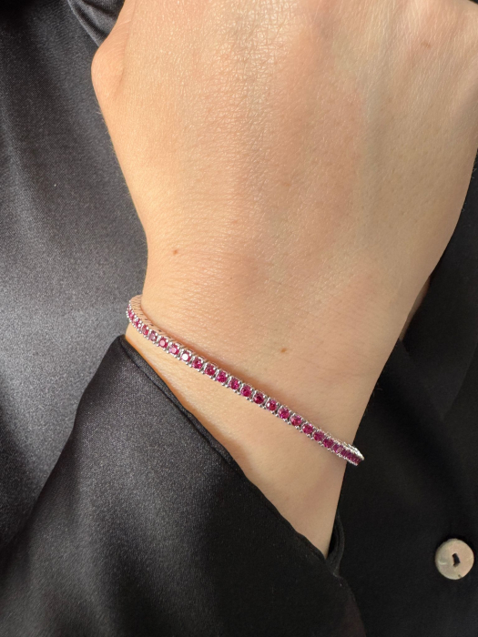 Brățară Tennis Argint 925, Cristale Zirconiu Fucsia 2mm, Lungime 19 cm, pentru Damă [4]