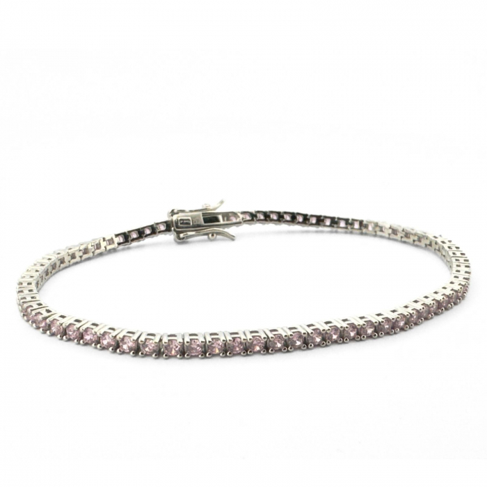 Brățară Tennis Argint 925, Cristale Zirconiu Roz 2mm, Lungime 19 cm, pentru Damă [5]