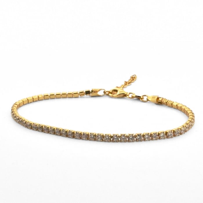 Bratara Tennis Argint 925 Placată cu Aur, Cristale Albe Zirconiu 2mm, Lungime Reglabilă, pentru Damă [4]