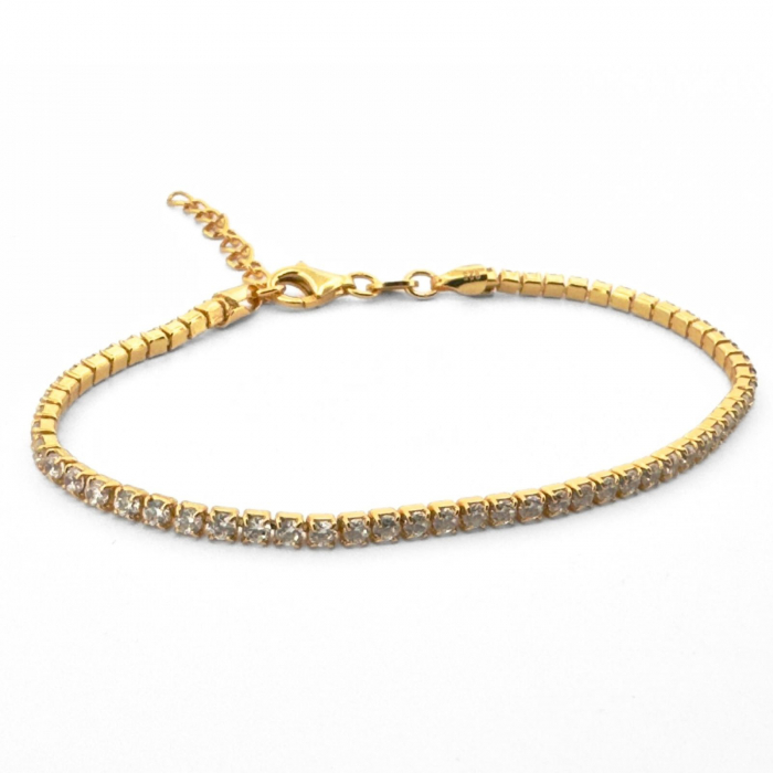 Bratara Tennis Argint 925 Placată cu Aur, Cristale Albe Zirconiu 2mm, Lungime Reglabilă, pentru Damă [5]
