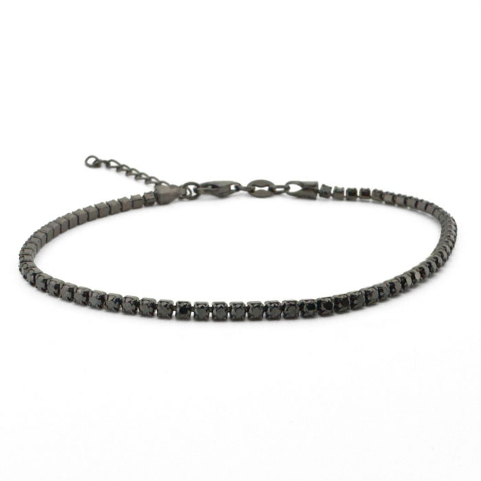 Bratara Tennis Argint 925 Placata cu Rodiu, Cristale Zirconiu Negru 2mm, Lungime Reglabilă, Unisex [4]