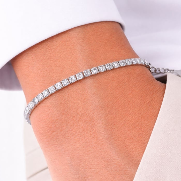 Brățară Tennis cu Cristale Zirconiu Alb 3 mm, Unisex -  Oțel Inoxidabil, Lanț Reglabil (17+4 cm) [2]