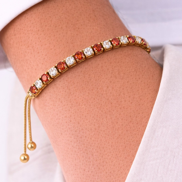 Brățară Tennis Argintie din Oțel Inoxidabil cu Cristale Zirconiu Alb și Roșu 4 mm, Reglabilă [2]