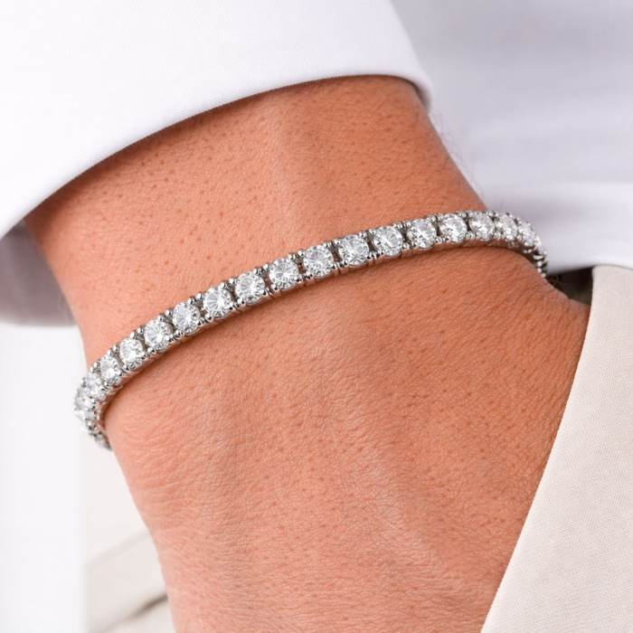 Brățară Tennis Argintie din Oțel Inoxidabil cu Cristale Zirconiu Alb 3 mm, Reglabilă, Unisex [2]