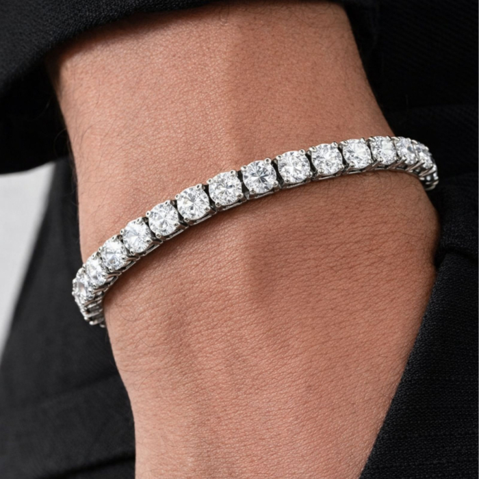 Brățară Tennis Argintie din Oțel Inoxidabil cu Cristale Zirconiu Alb 4 mm, Reglabilă, Unisex [2]