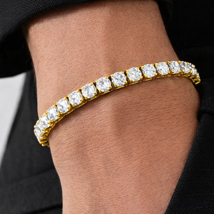 Brățară Tennis Aurie din Oțel Inoxidabil cu Cristale Zirconiu Alb 4 mm, Reglabilă, Unisex [2]