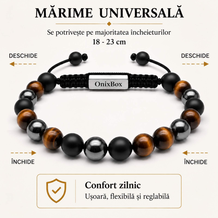 Brățară Triplă Protecție pentru Bărbați – Ochi de Tigru, Hematit și Obsidian [3]