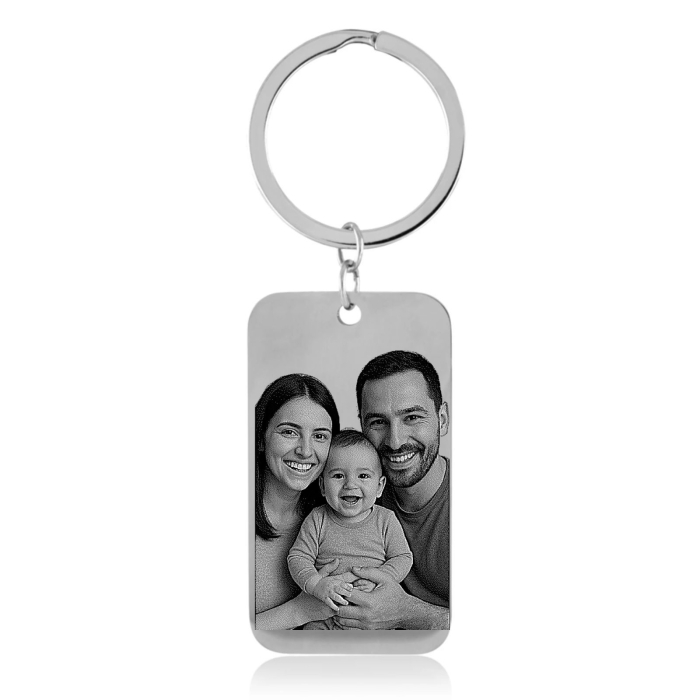 Breloc Personalizat cu Poza si Mesaj, cu Placuta Inox 40x20 mm