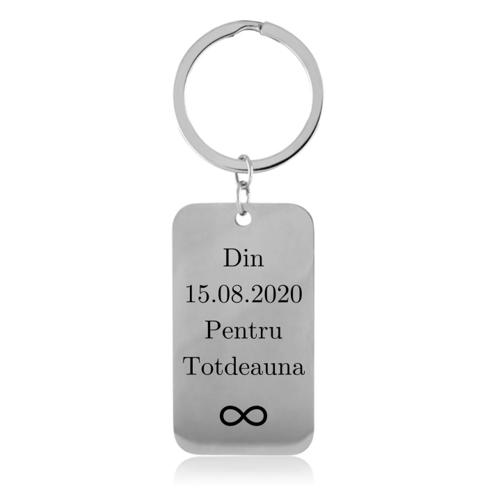 Breloc Personalizat cu Nume sau Mesaje, cu Placuta Inox 40x20 mm