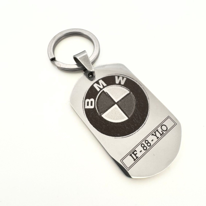 Breloc Cheie Auto Personalizat cu Număr de Înmatriculare și Text – Plăcuță Inox 40x23 [7]