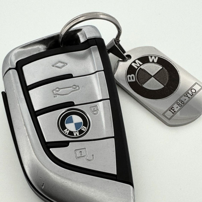 Breloc Cheie Auto Personalizat cu Număr de Înmatriculare și Text – Plăcuță Inox 40x23 [8]