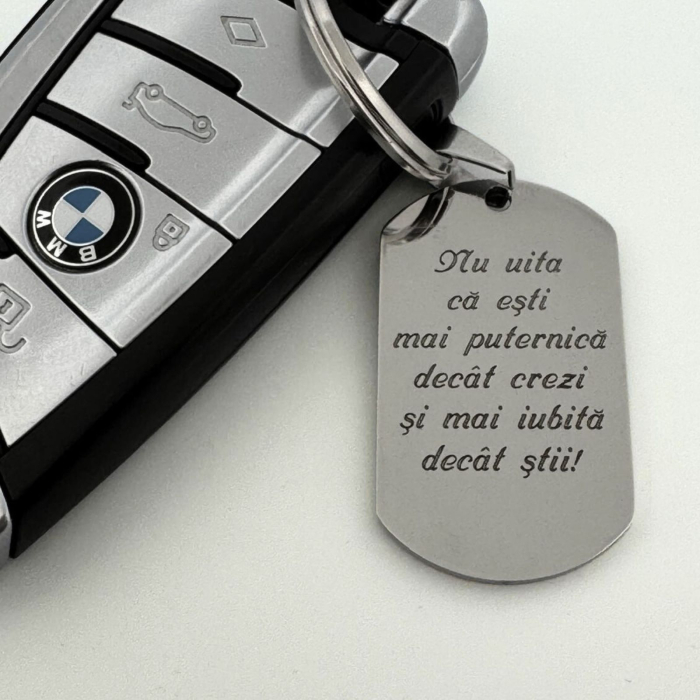 Breloc Cheie Auto Personalizat cu Număr de Înmatriculare și Text – Plăcuță Inox 40x23 [5]