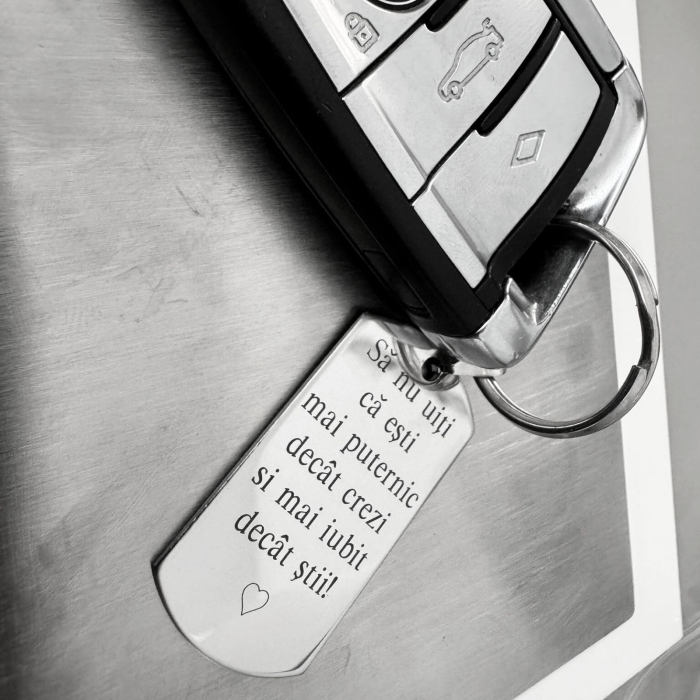 Breloc Personalizat cu Mesaj - Ești Mai Puternic Decât Crezi și Mai Iubit Decât Știi, Gravură Laser, Garanție pe Viață [2]