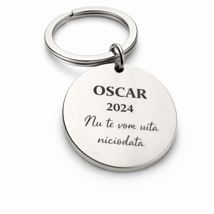 Breloc Gravat cu Poză și Text - Medalion 20mm cu Inel si Lanț, Personalizare Laser, Garanție pe Viață [2]