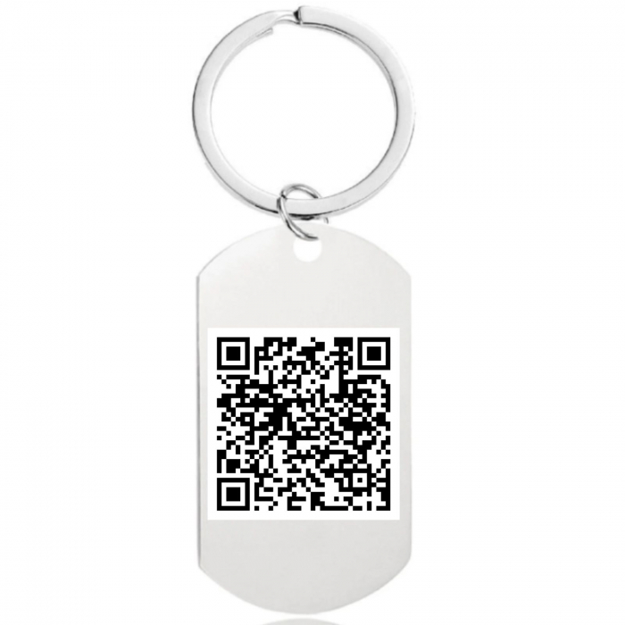 Breloc Personalizat Cod QR - Placuta Inox 40x23 mm, Gravura Laser