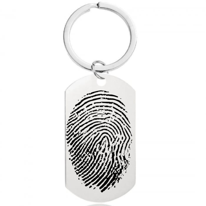 Breloc Personalizat cu Amprenta - Placuta Inox 40x23 mm, Gravura Laser