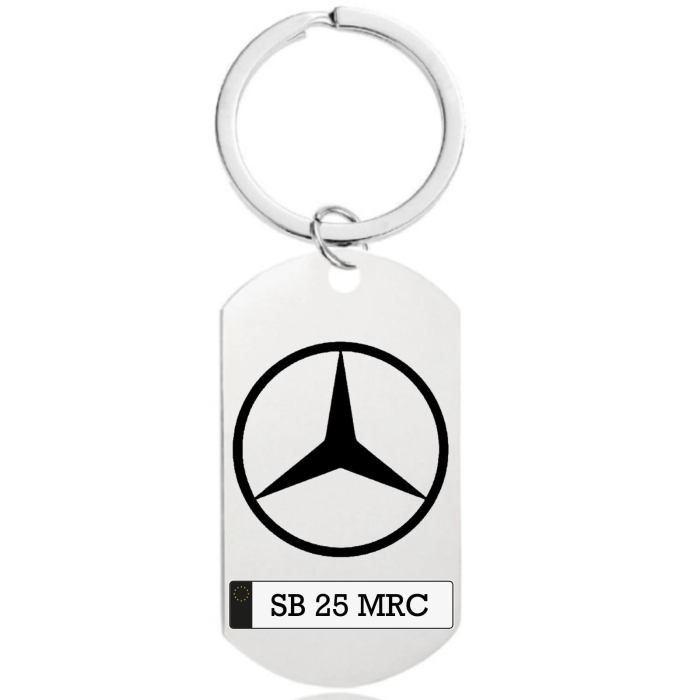 Breloc Auto Personalizat cu Numar de Inmatriculare si Text ,   Placuta Inox 40x23