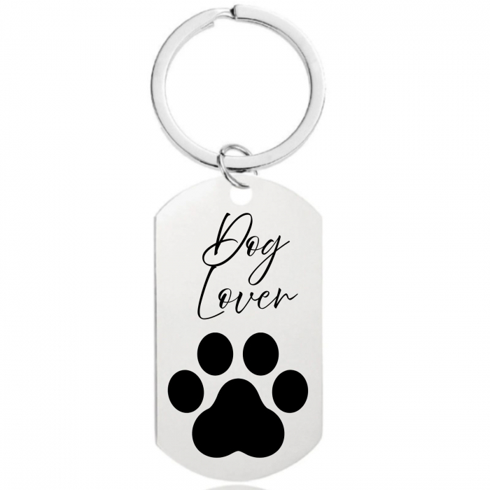Breloc Personalizat cu Amprenta Labuta Catel- Placuta Inox 40x23 mm, Gravura Laser