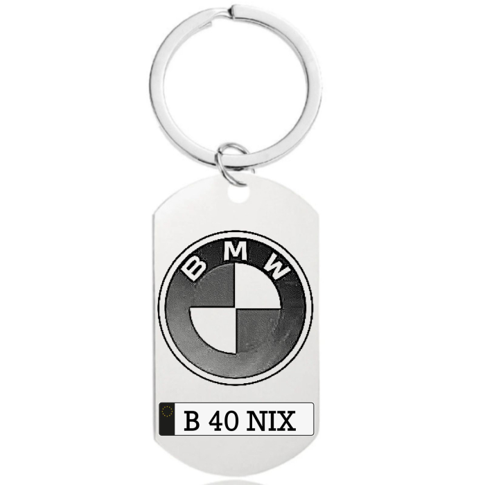 Breloc Cheie Auto Personalizat cu Numar de Inmatriculare si Text ,   Placuta Inox 40x23