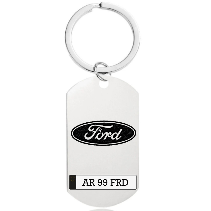 Breloc Auto Personalizat cu Număr de Înmatriculare și Text – Plăcuță Inox 40x23 [4]